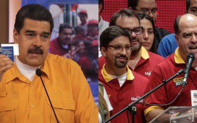 Venezuela: confronto pode levar a uma guerra civil Presidente Nicolás Maduro e Julio Borges (da oposição) festejam, cada um por seu lado, o êxito da simulação da votação da Constituinte e do plebiscito informal tocado pelos opositores, eventos realizados no domingo, dia 16 (Foto: Nodal)